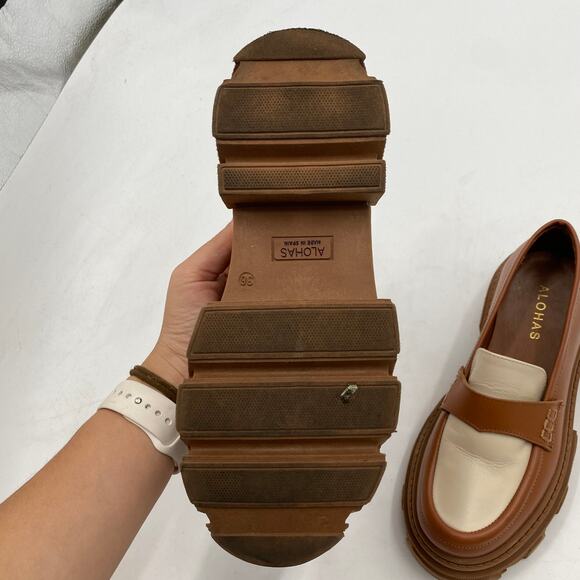 Alohas Tan & white trailblazers bicolor leather chunky loafers - Picture 9 of 11